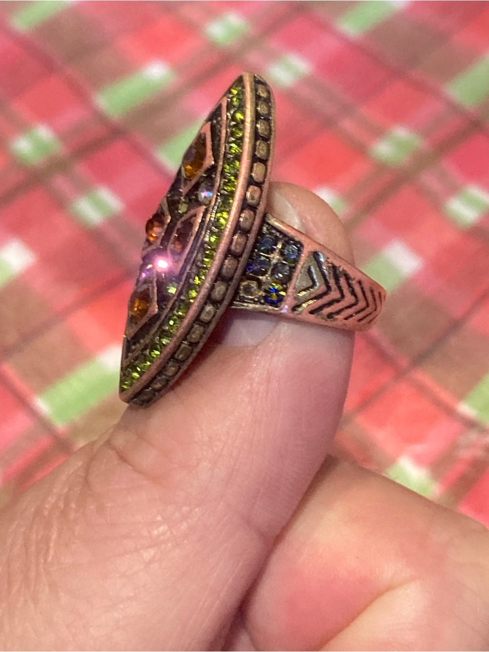 Heidi Daus Marquise Ring with Green and Amber Stones - Picture 2 of 9